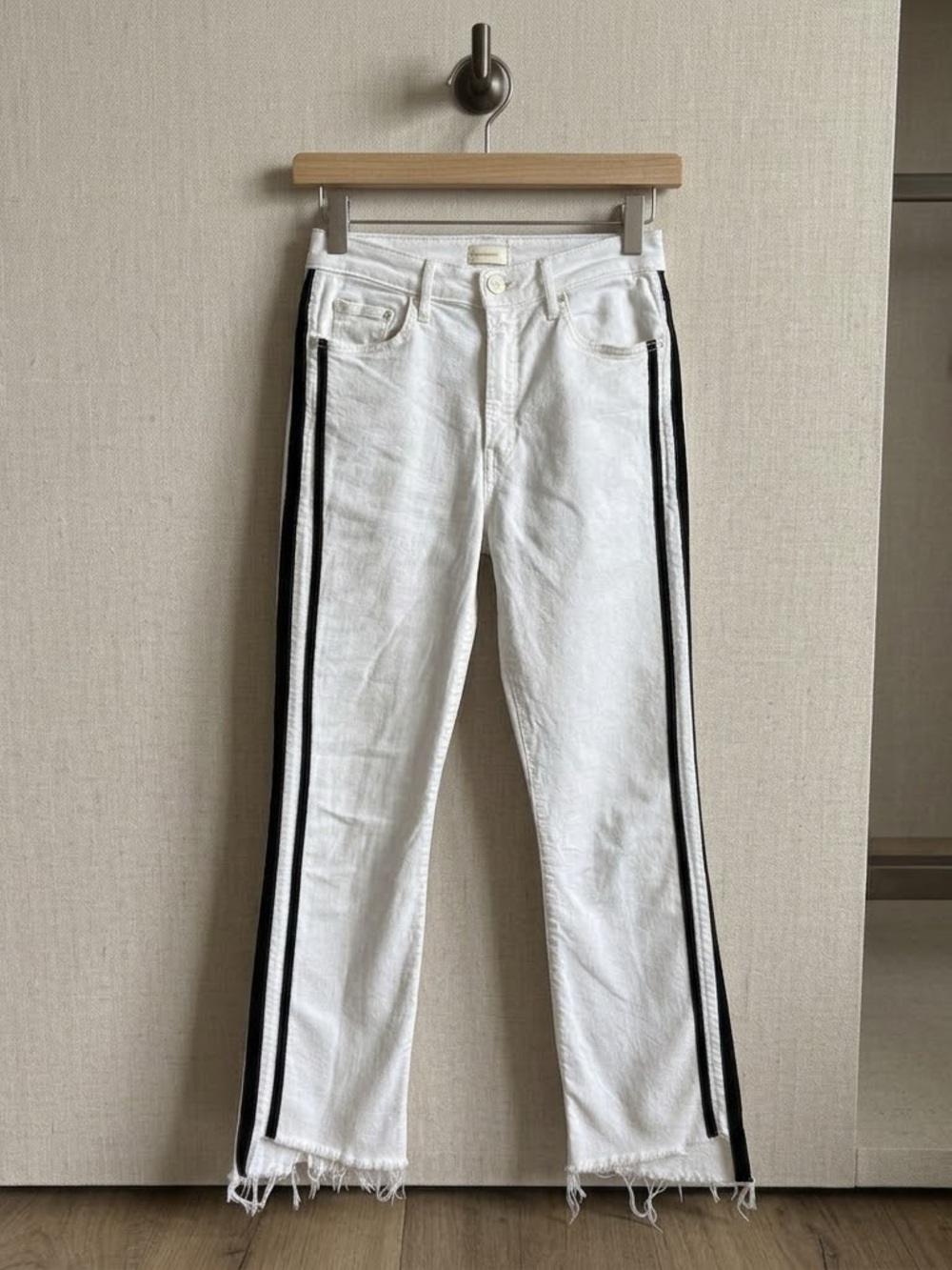 MOTHER White Skinny Jeans with Black Side Stripes